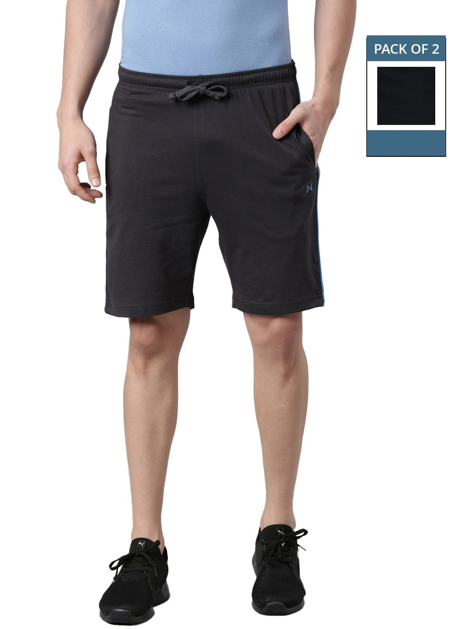 Force NXT Steel Grey & Navy Cotton Regular Fit Shorts - Pack Of 2