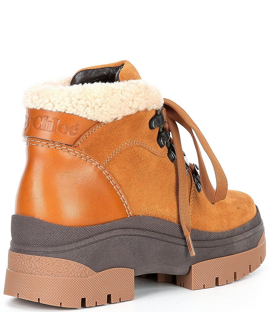 See By Chloe Aure Suede Shearling Lined Lug Sole Chukka Booties