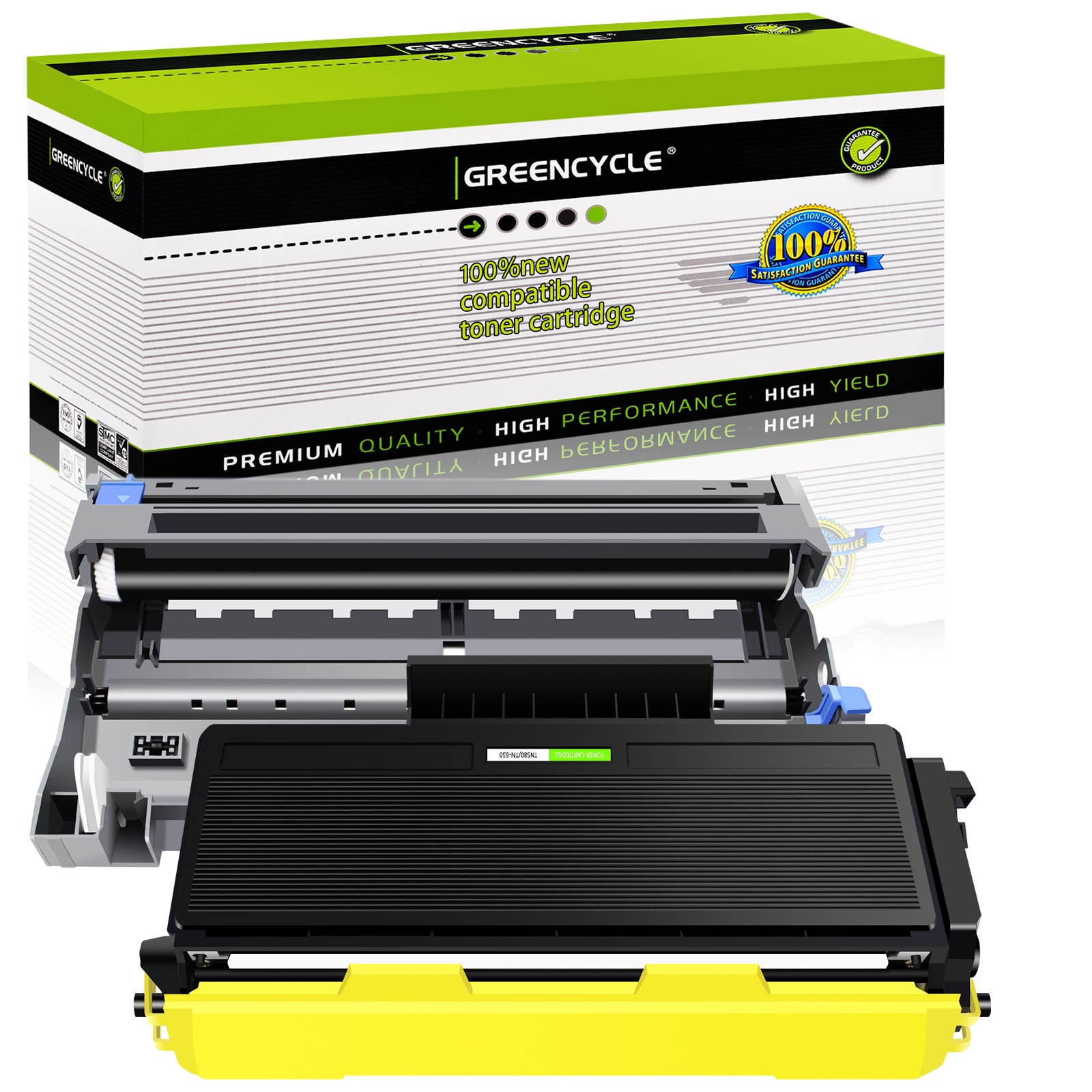 GREENCYCLE 2PK Set Compatible with Brother TN580 DR520 (1 Toner, 1 Drum) High Yield for DCP-8065 HL-5250 Printer