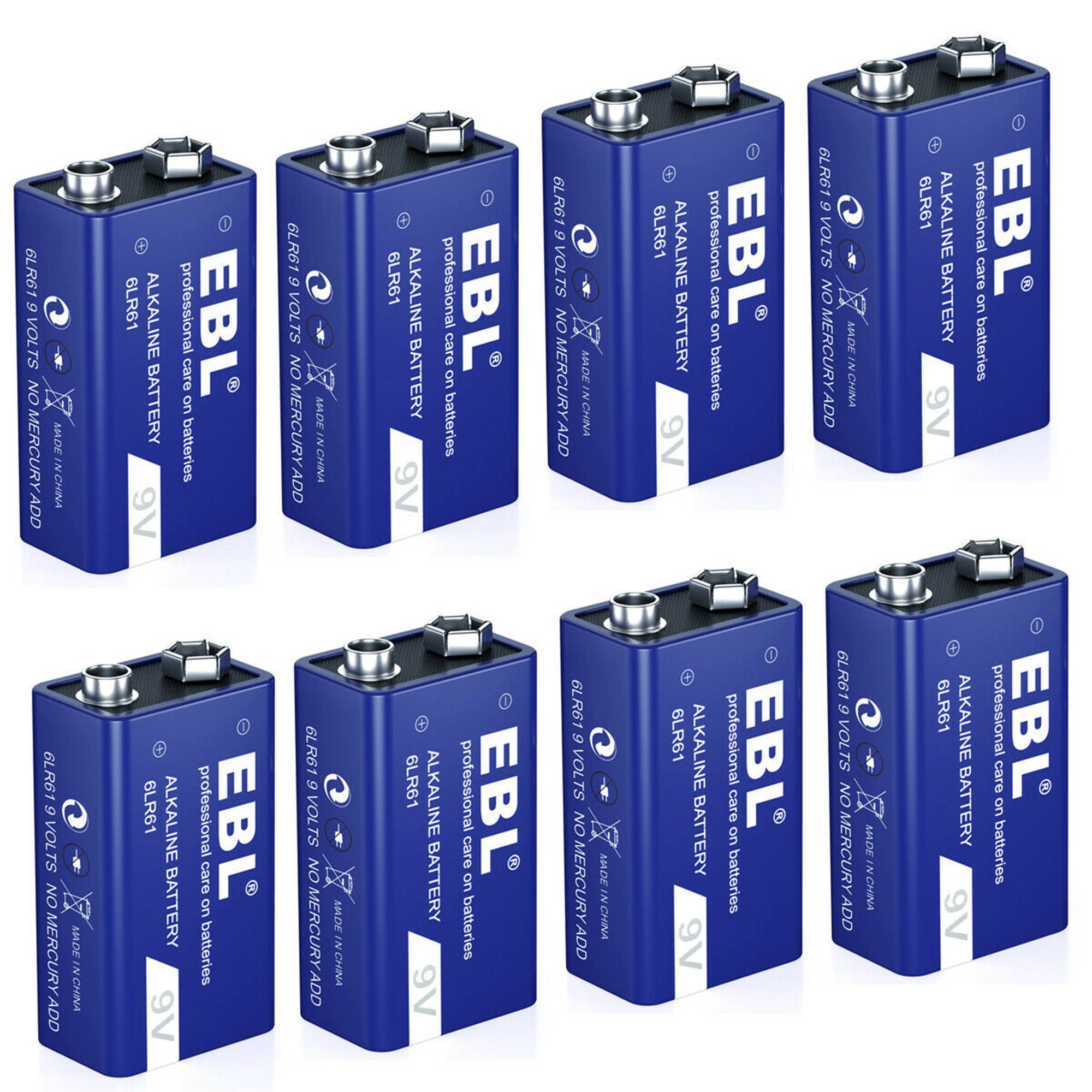 EBL 8 pack 9 Volt 6LR61 Battery Alkaline 9V Batteries for Toy Camera