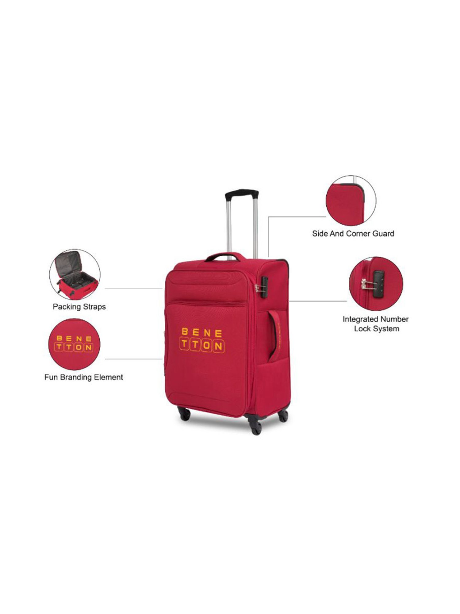 United Colors Of Benetton Macau Red Printed Soft Medium Trolley Bag - 68 Cms