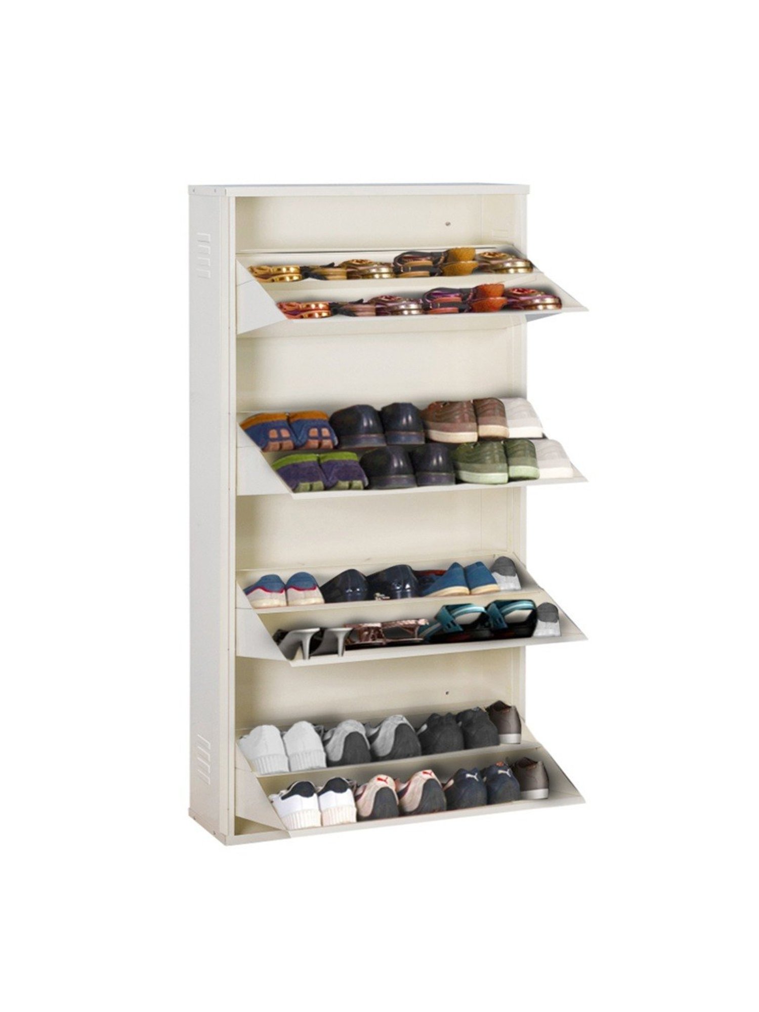 Delite Kom Metal Shoe Rack - 24" 10 Shelf, Double Decker, Ivory, PowderCoat, Wall Mount, DIY