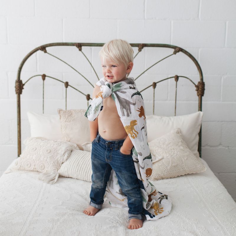 Little Unicorn Cotton Muslin Swaddle Blankets - Dino Friends
