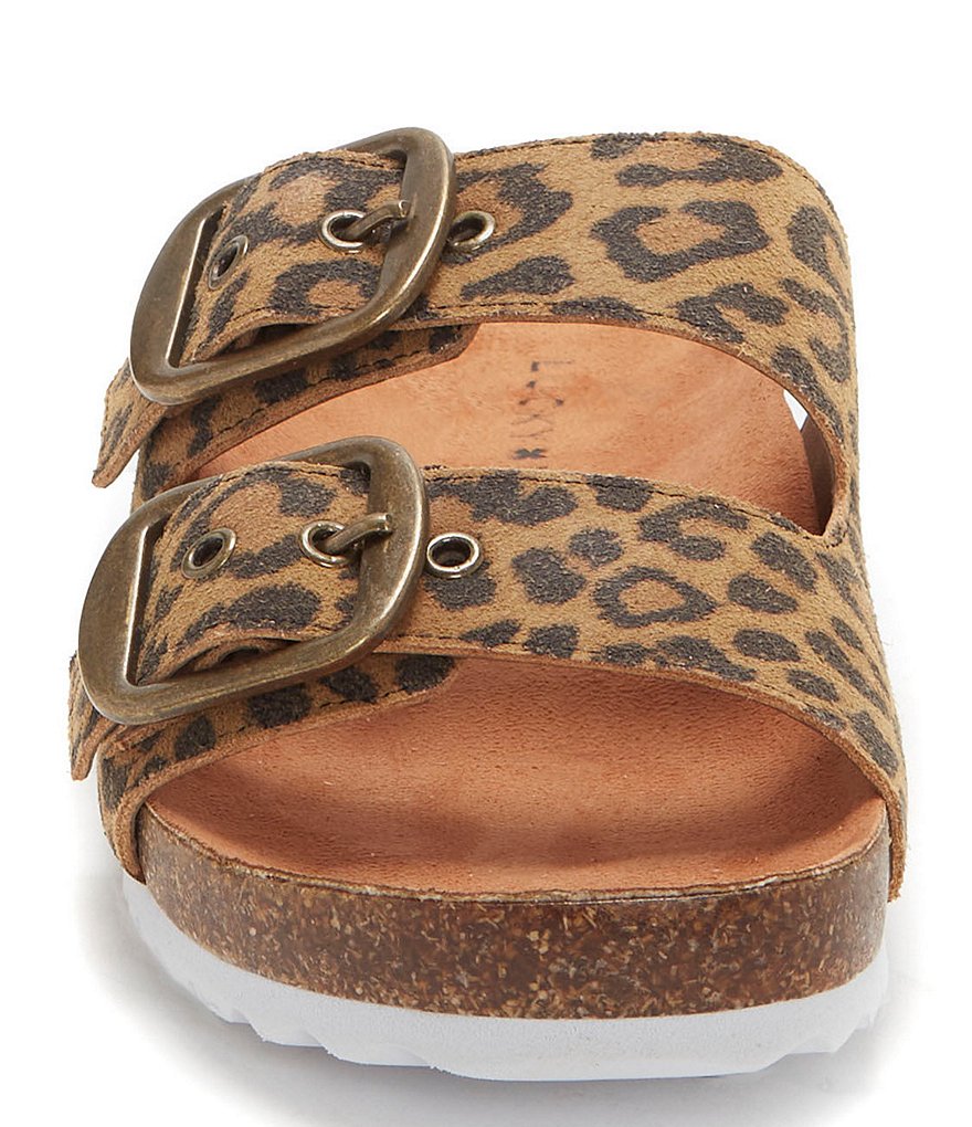 Lucky Brand Mella Leopard Print Leather Double Strap Footbed Slides