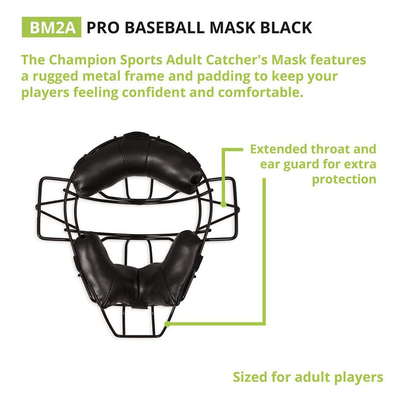 Champion Sports Adult Umpire Catcher Baseball Face Mask with Extended Throat and Ear Guard, Durable Metal Frame, and Adjustable Harness, Black