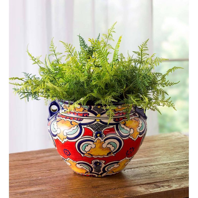 Plow & Hearth - Authentic Mexican Talavera Ceramic Standing Planter Pot, Red