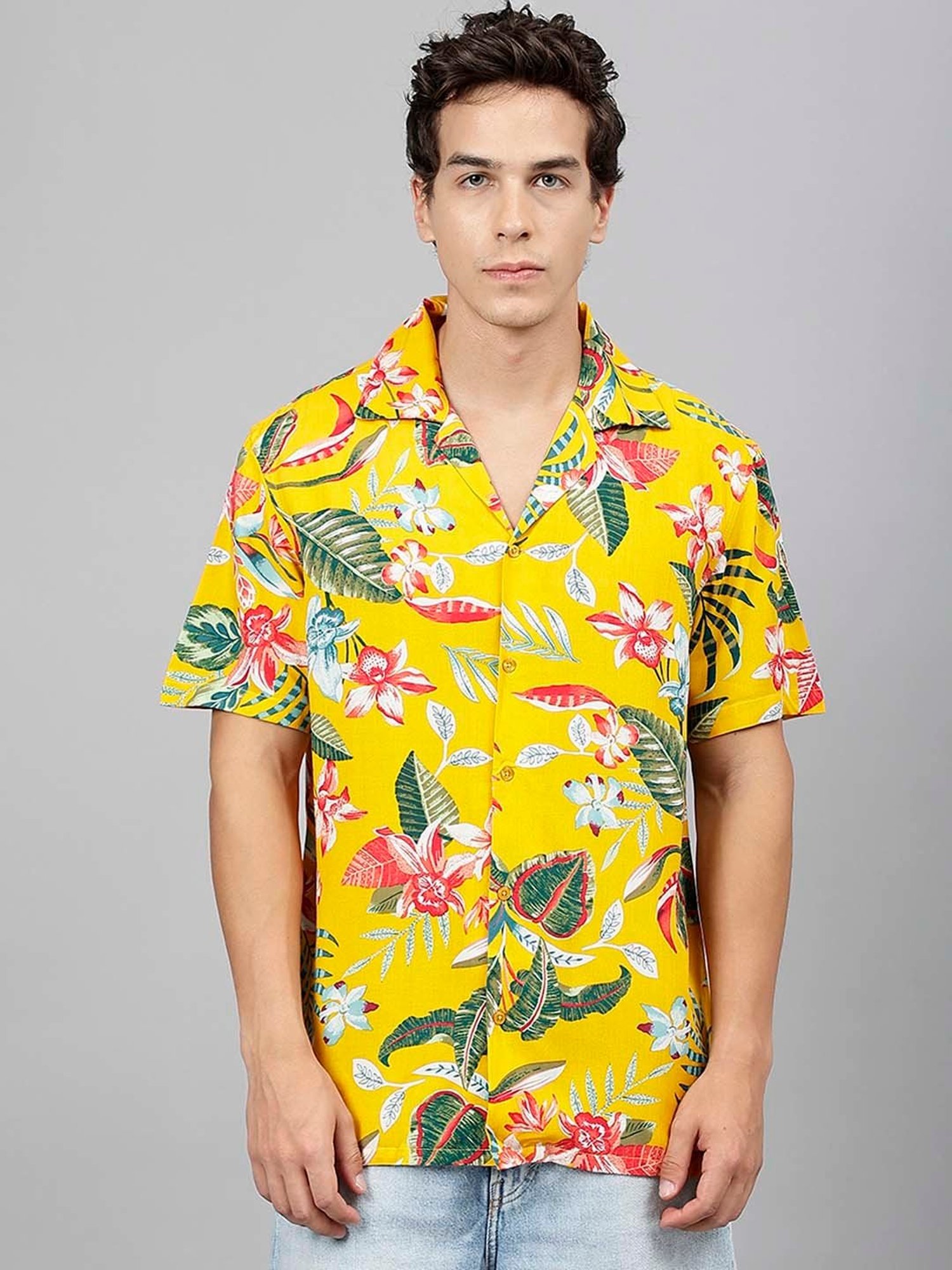 English Navy Yellow Relaxed Fit Printed Shirt