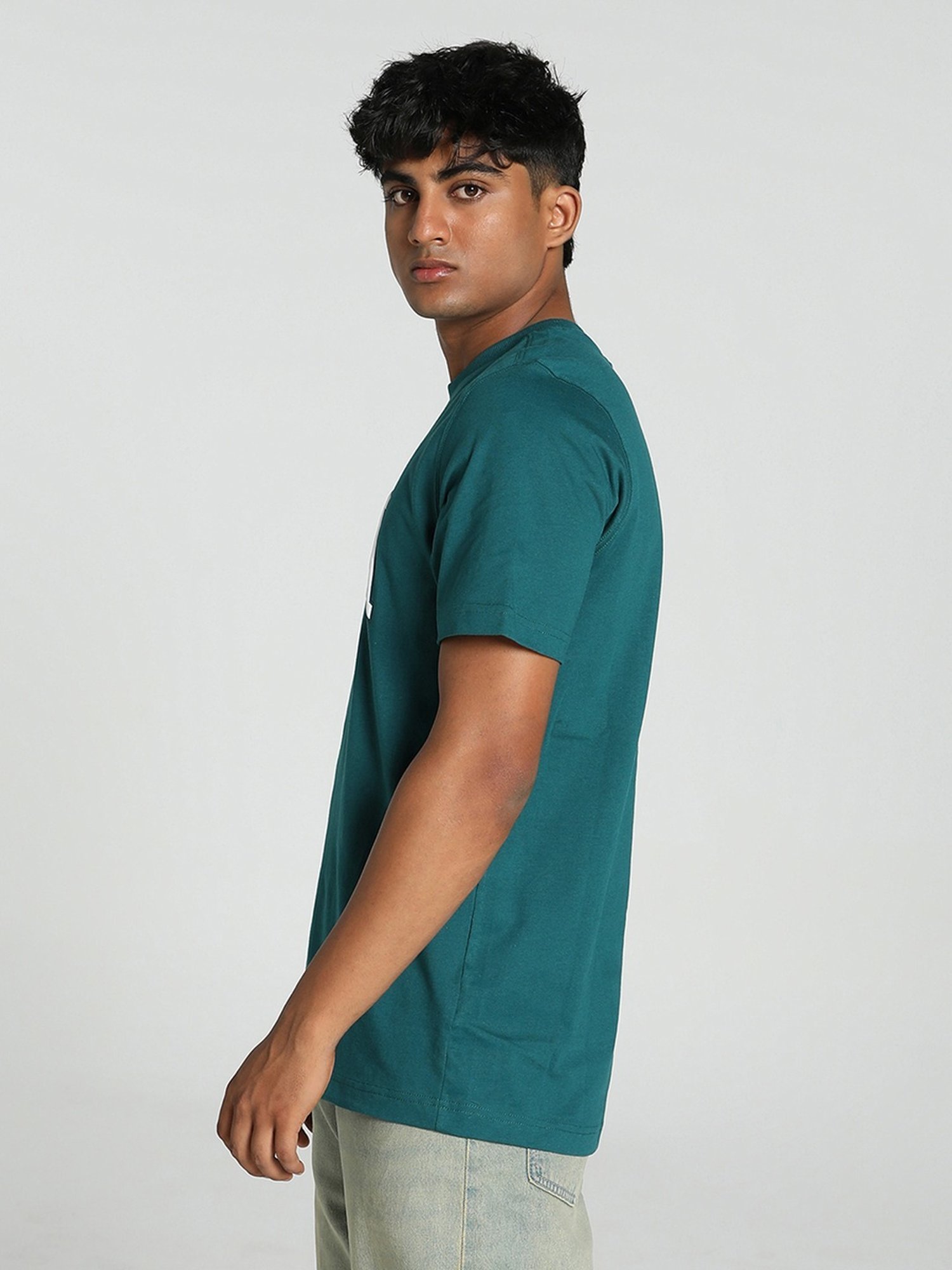 Puma Green Cotton Regular Fit Printed T-Shirt