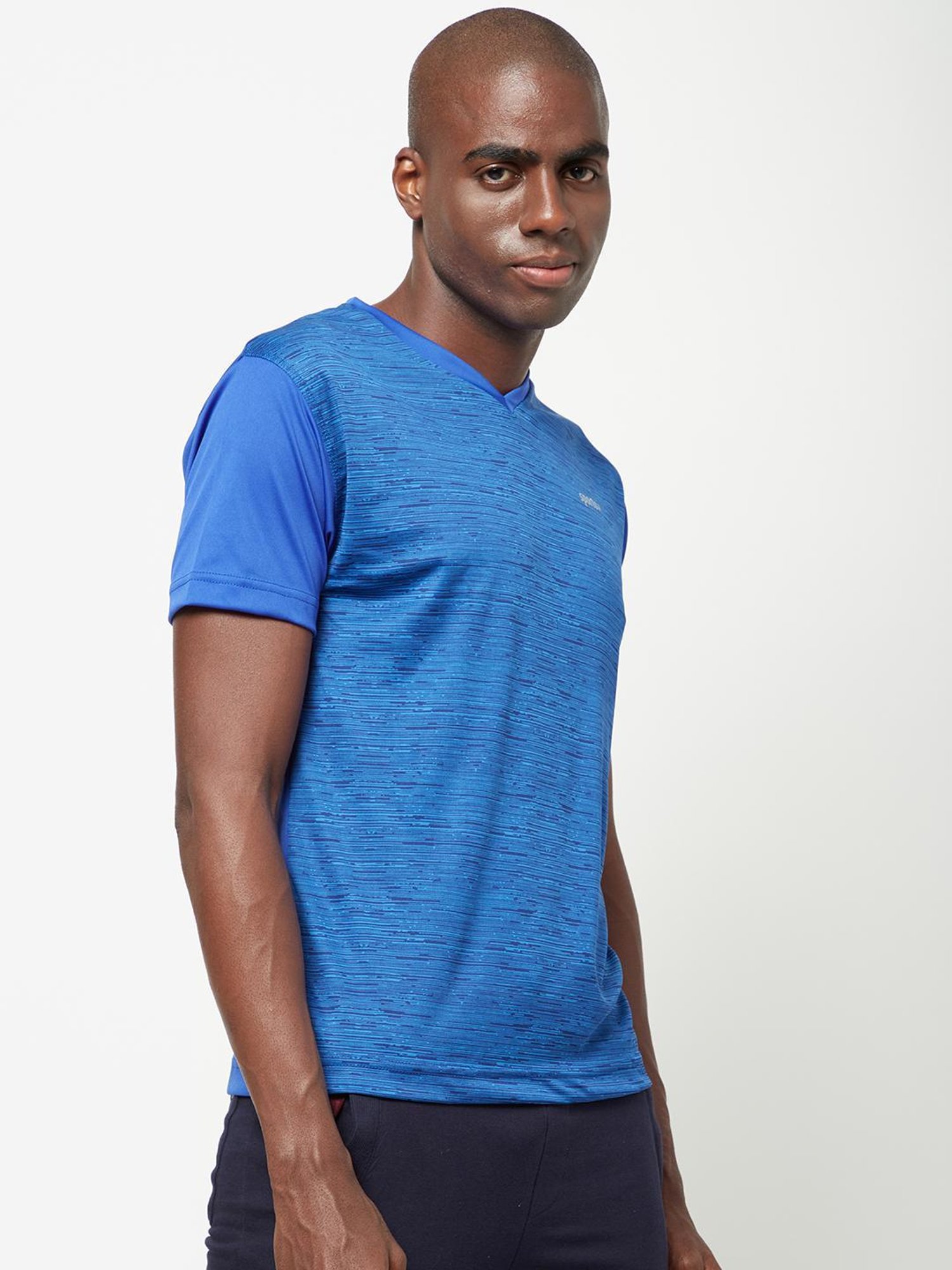 Sporto Royal Blue Regular Fit Self Pattern Sports T-Shirt