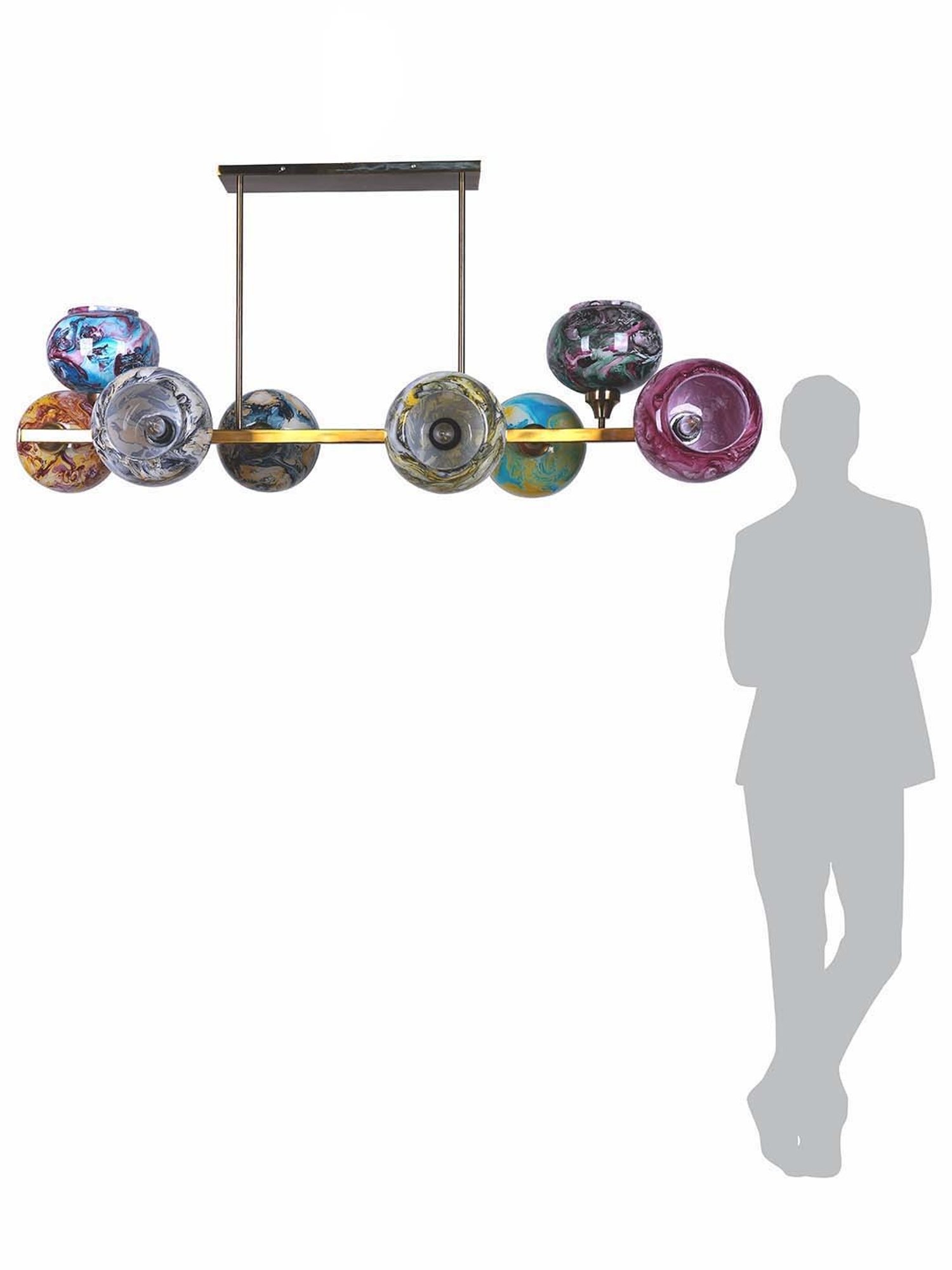 Fos Lighting Modern Linear Multicolor Steel 8-In-1 Chandelier With Glass Shades