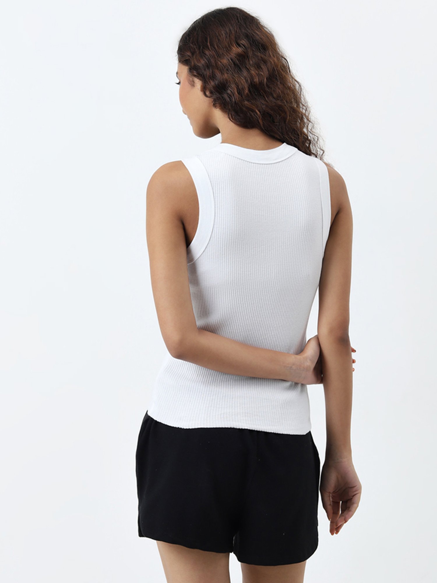 Superstar by Westside White Ribbed Cotton Blend Tank Top