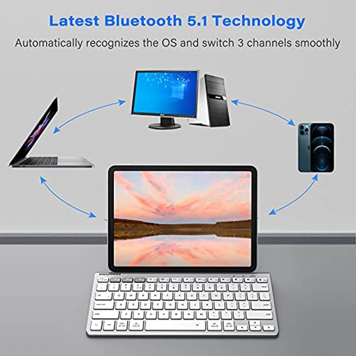 Fintie Gigapower Multi-Device Universal Wireless Bluetooth Keyboard with Foldable Stand for iPad Samsung Surface Tablet Smartphone PC MacBook, iOS, Android, Windows Tablets Phone, Silver