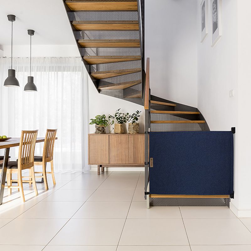 The Stair Barrier Wide Wall to Banister Retractable Fabric Baby and Pet Safety Gate for Staircases, 43 to 52 Inch, Beyond Sheep Indigo