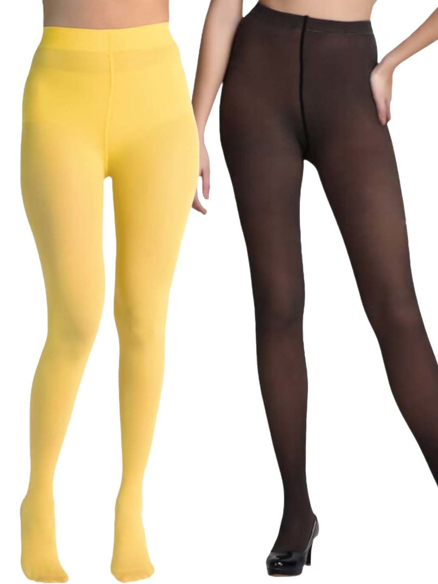 Secrets By ZeroKaata Black & Yellow Plain Pantyhose Stockings - Pack Of 2