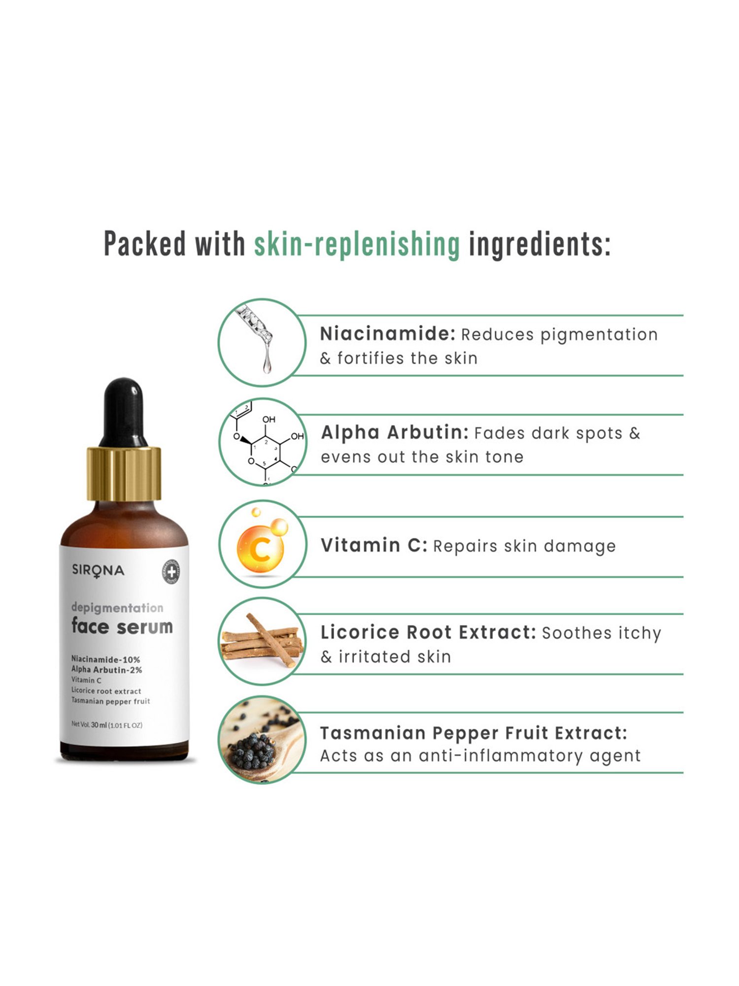 Sirona Depigmentation Face Serum with Natural Exfoliating Face Wash