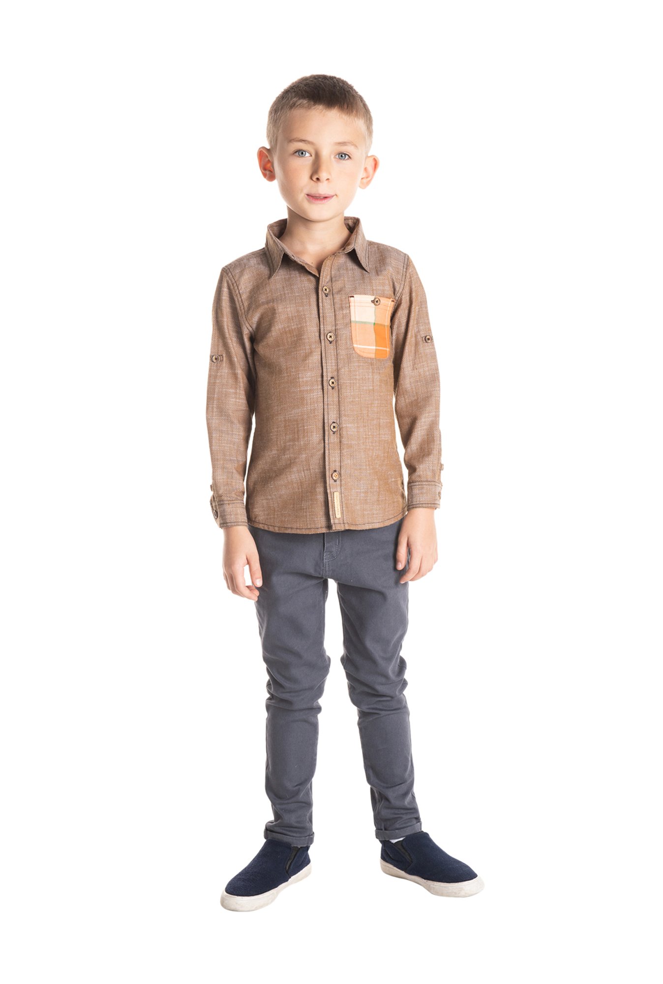 Cherry Crumble By Nitt Hyman Boys Brown Textured Shirt