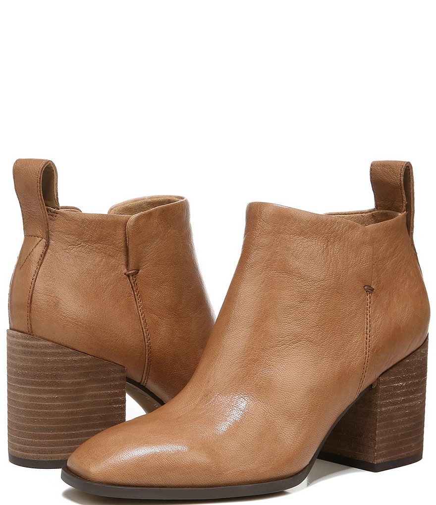 Vionic Lyssa Distressed Leather Square Toe Block Heel Booties
