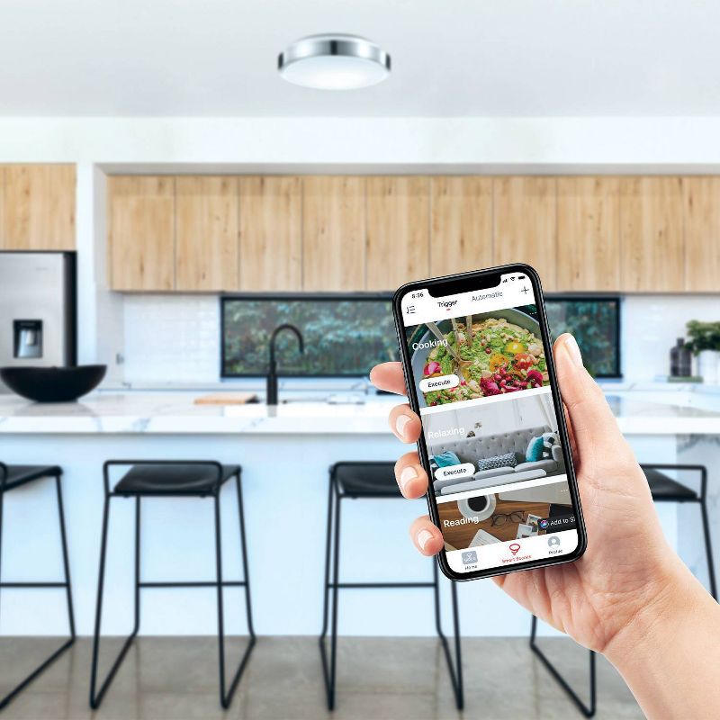 Smart Brushed Nickel 16W 11" White LED Wi-Fi Enabled Voice Activated Flush Mount Ceiling Light