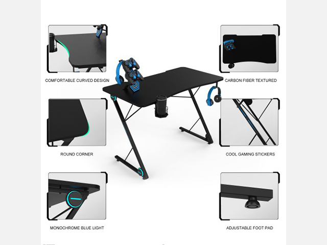 Gaming Computer Desk with Large Carbon Fiber Surface Cup Holder & Headphone Hook for Home or Office, Gaming PC Desk(Black)