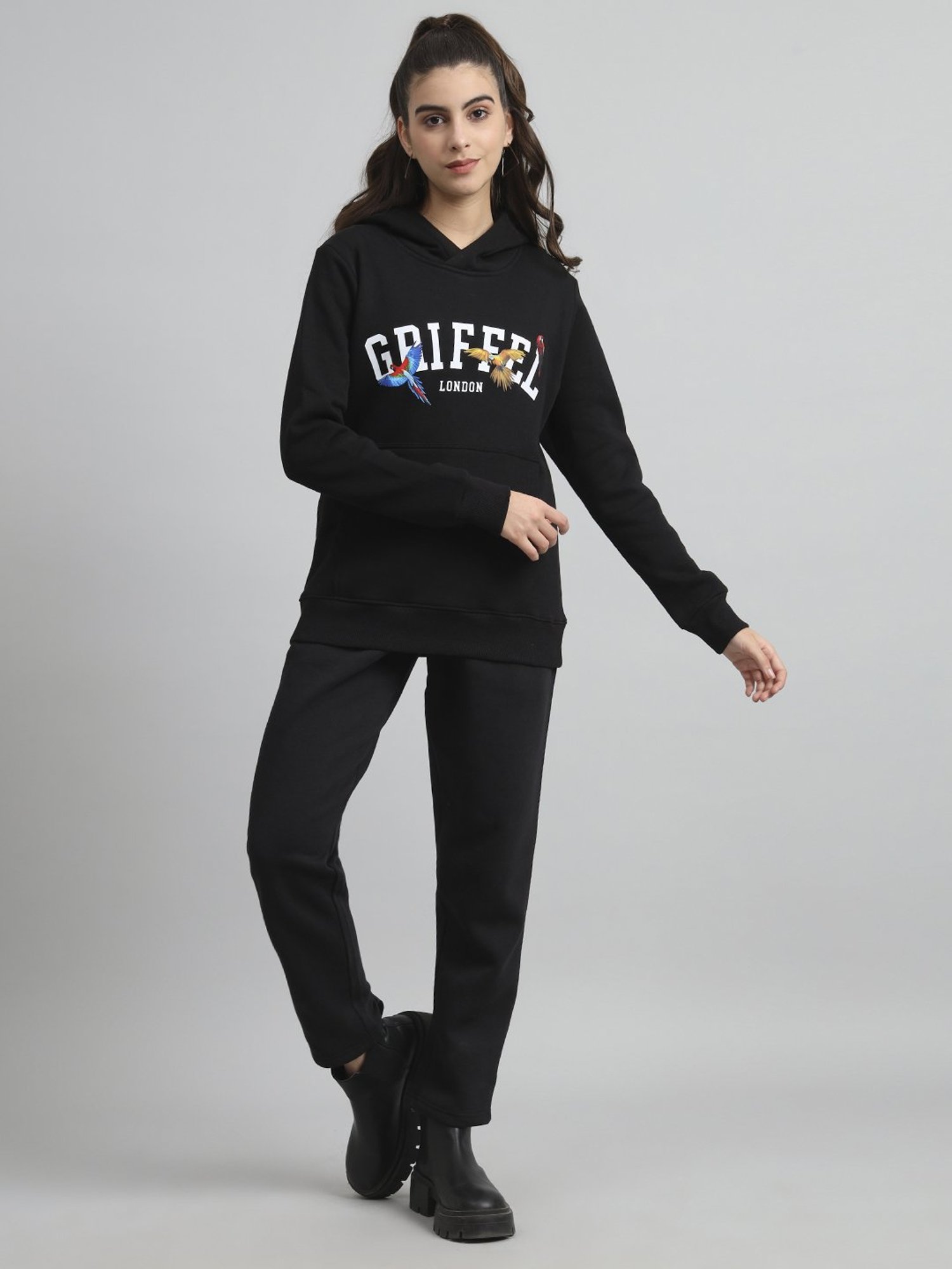 GRIFFEL Black Printed Sweatshirt Track Pants Set