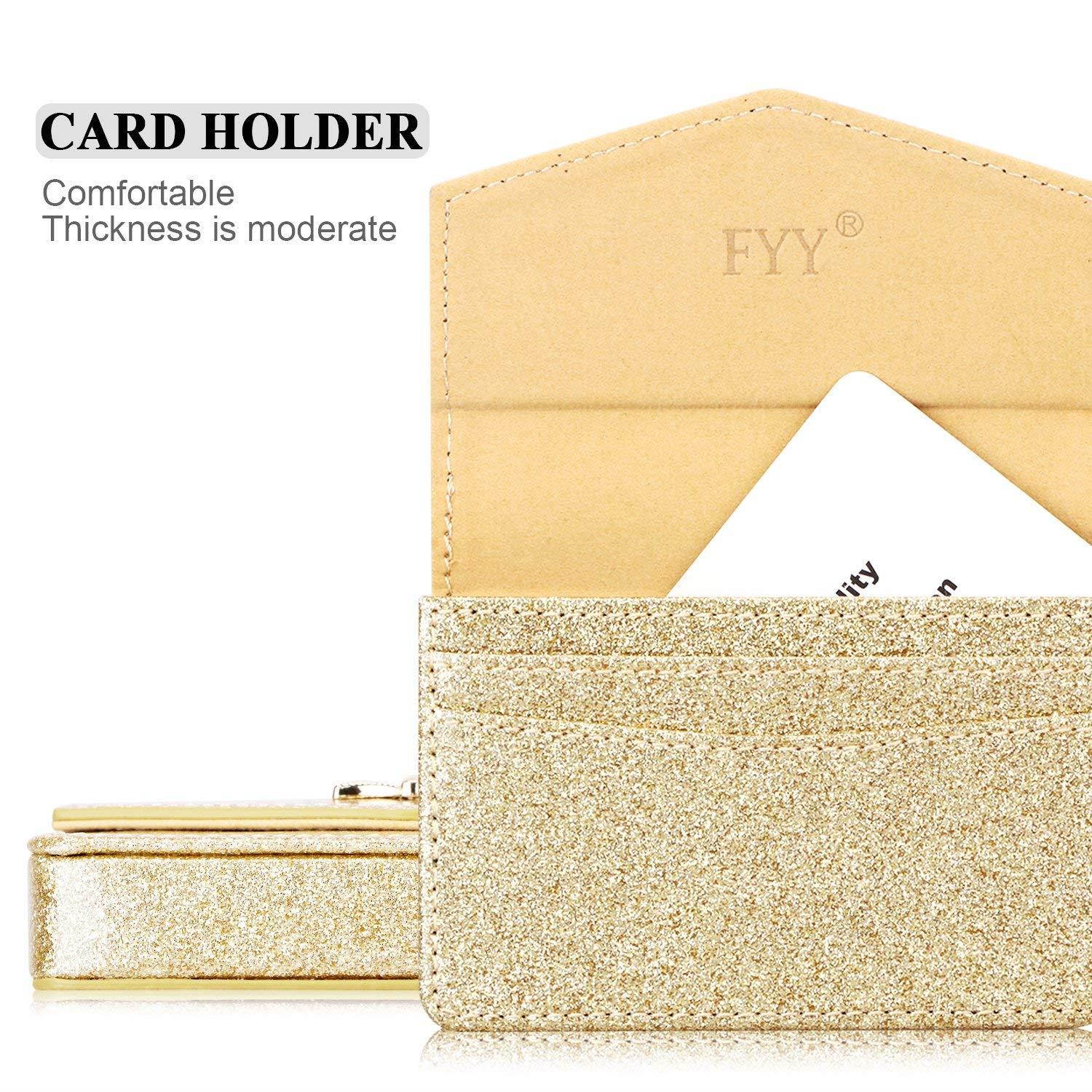 FYY Business Card Holder, Handmade Premium Leather Business Name Card Case Universal Card Holder with Magnetic Closure (Hold 30 pics of Cards) Gold