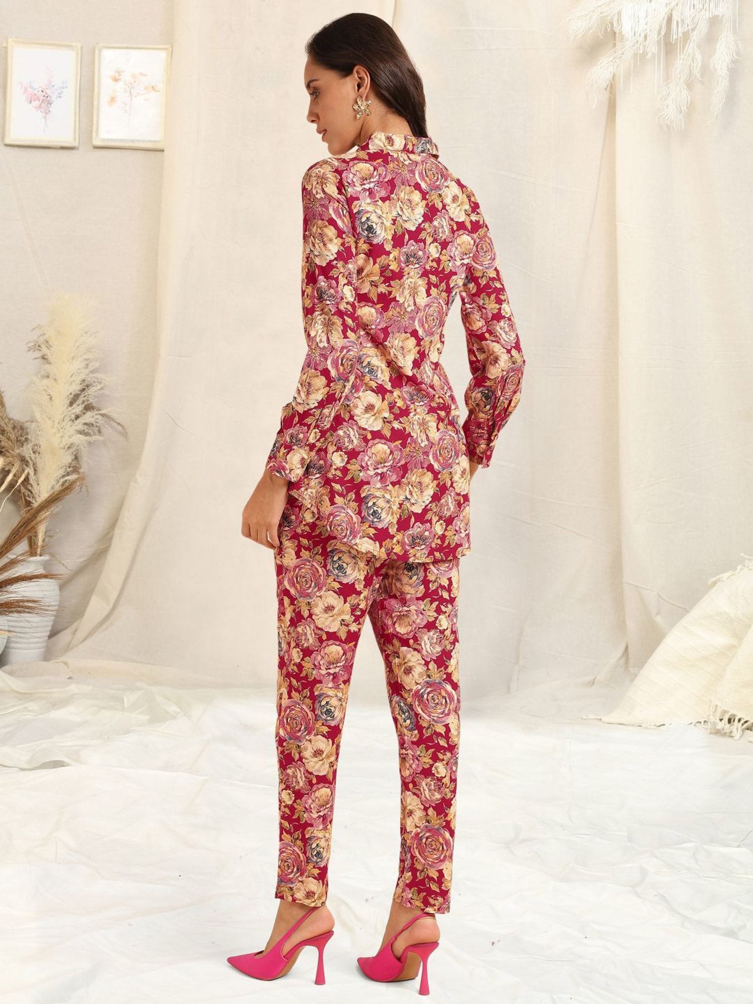 MIRCHI FASHION Maroon Printed Shirt Pant Set