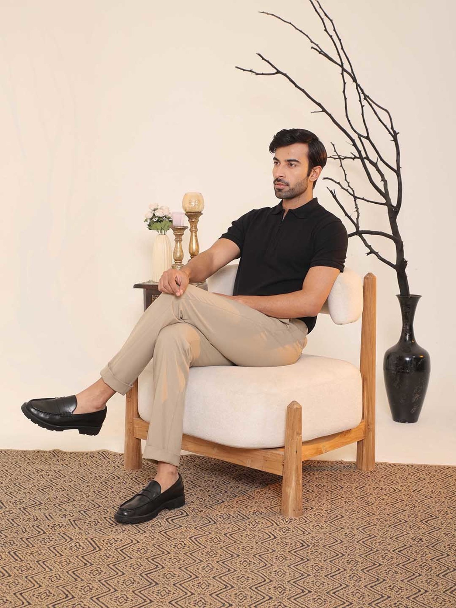 SUBTRACT Beige Slim Fit Flat Front Trousers