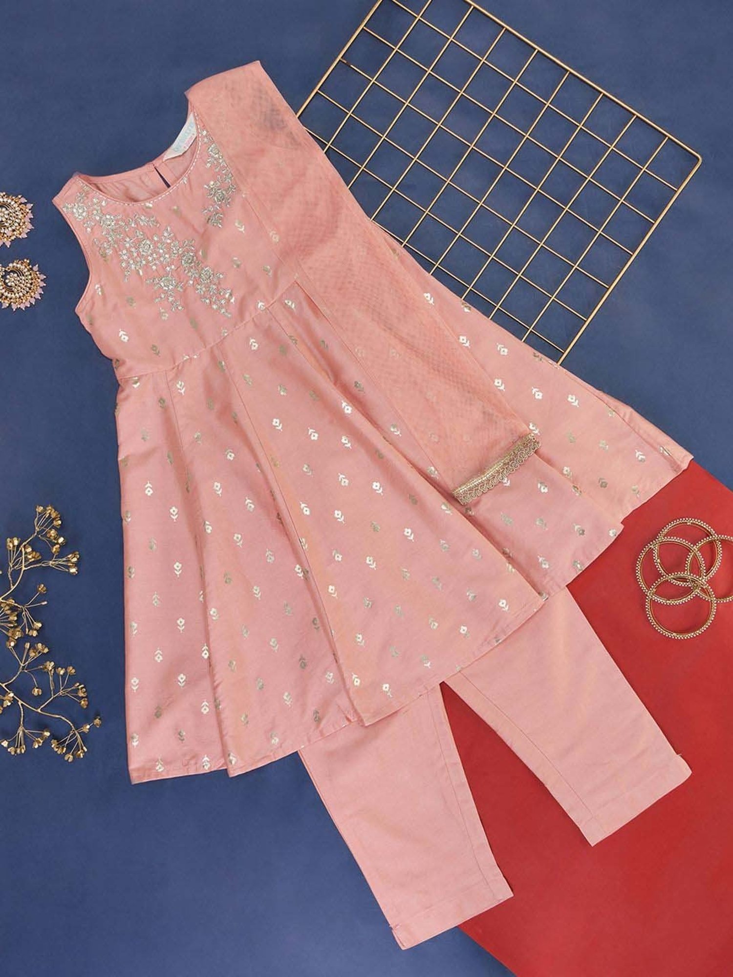 VASTRAMAY Kids Blue & White Cotton Over Dyed Kurta Set