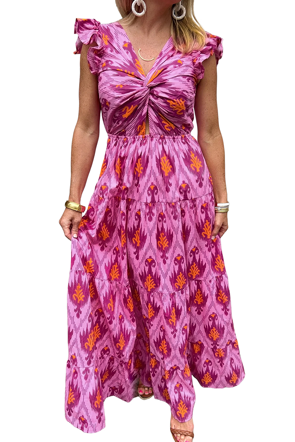Multicolor Boho Patchwork Print Square Neck Sundress