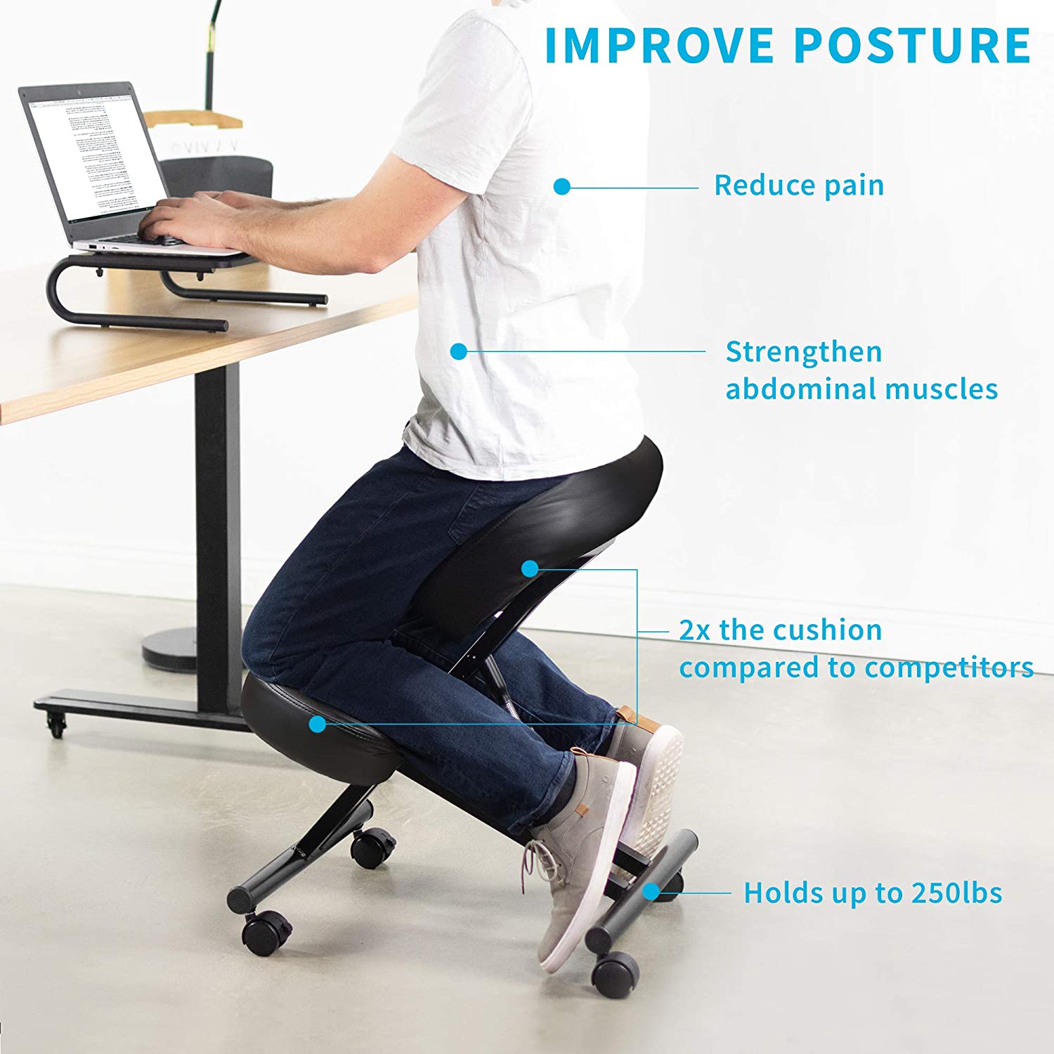 VIVO Ergonomic Kneeling Chair, Adjustable Stool for Home and Office - Improve Your Posture with an Angled Seat - Thick Comfortable Cushions, Black, DN-CH-K01B