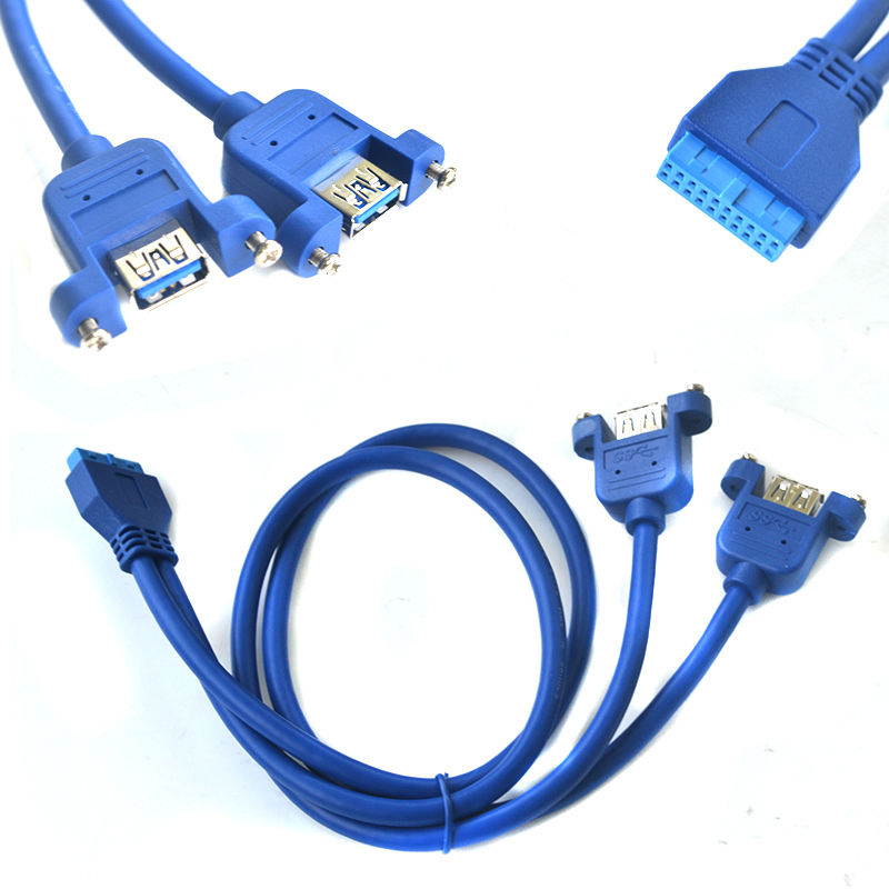 USB 3.0 Internal Motherboard Header 20pin to Dual USB 3.0 Female Cable(50cm/1.64ft) ,2 Port Panel Mount USB 3.0 Cable - USB A to Motherboard Header Cable F/F