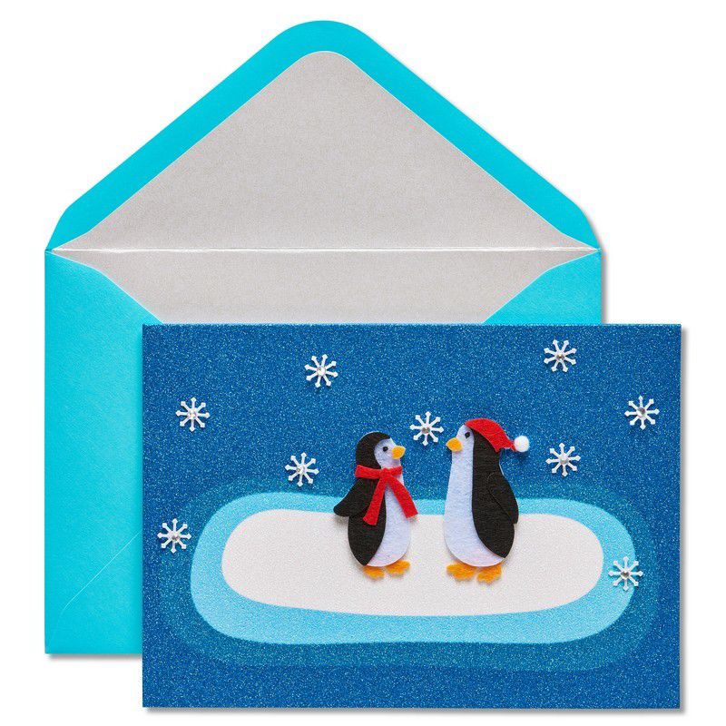Two Felt Penguins And Snowflakes Greeting Card - PAPYRUS