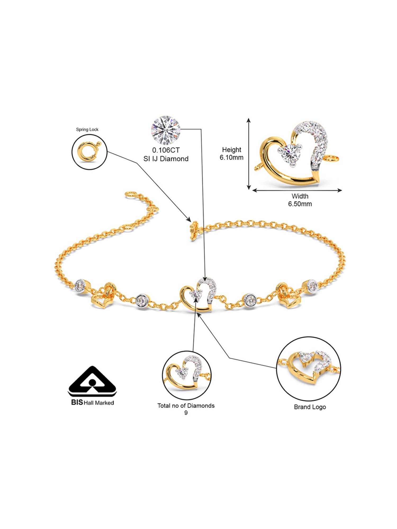 Candere by Kalyan Jewellers BIS Hallmark 18K Yellow Gold and Certified Diamonds Bracelet