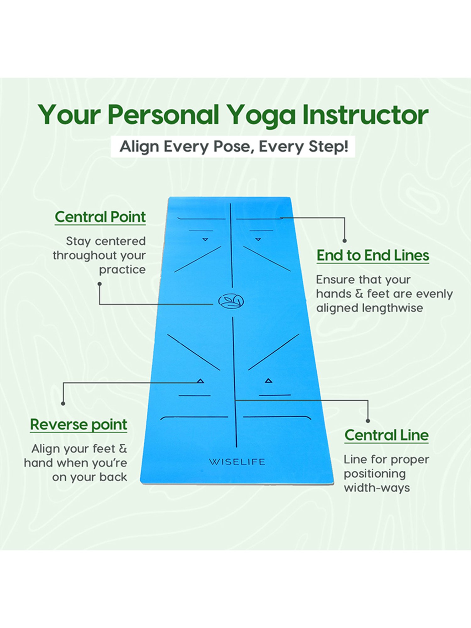 WiseLife TRU Alignment Yoga Mat + Sleek Yoga Strap for Men and Women (Sky Blue)