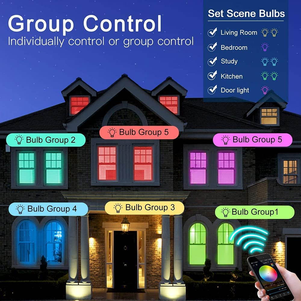 Smart Light Bulb,Works with Alexa Echo Dot,Google (No Hub Required), A19 E26 Color Changing Light Bulb,Dimmable,Voice Remote Group Control, 2 Pack