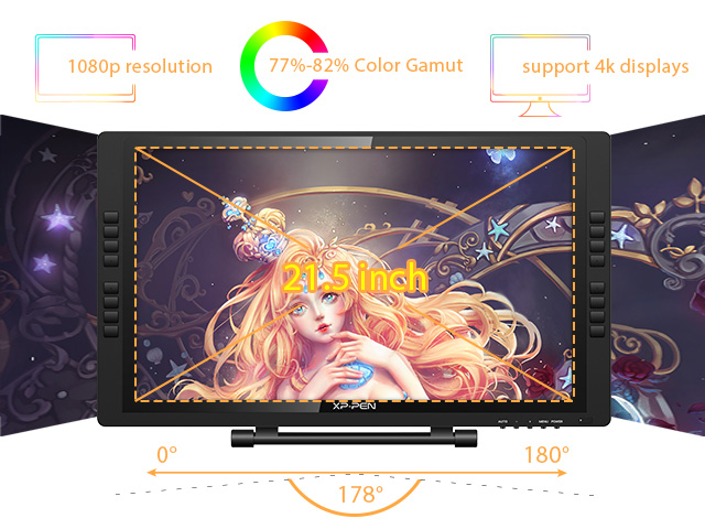XP-PEN Artist22E Pro Drawing Pen Display Graphic Monitor IPS Monitor 8192 Level Pen Pressure Drawing Pen Tablet Dual Monitor with 16 Express Keys and Adjustable Stand 21.5 Inch