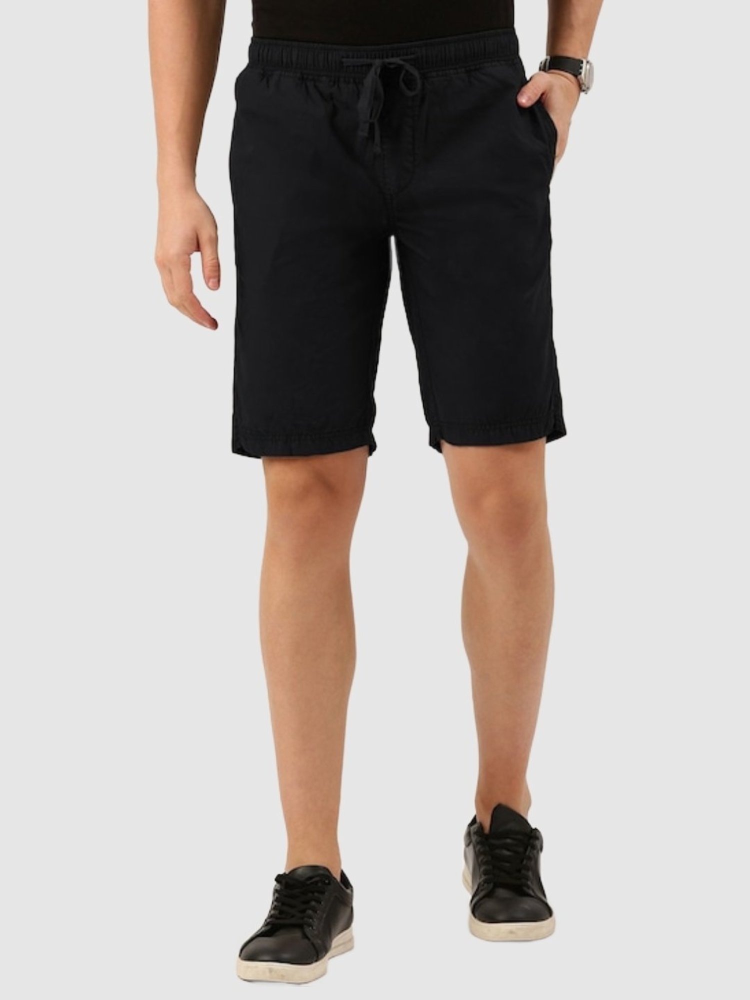 IVOC Black Cotton Slim Fit Shorts