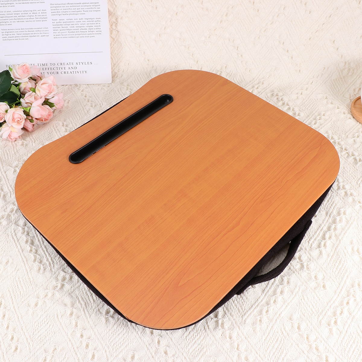 Multifunctional Tablet PC Holder Particle Interior Laptop Storage Rack Tablet Table Stand with Slot (Brown Grain)