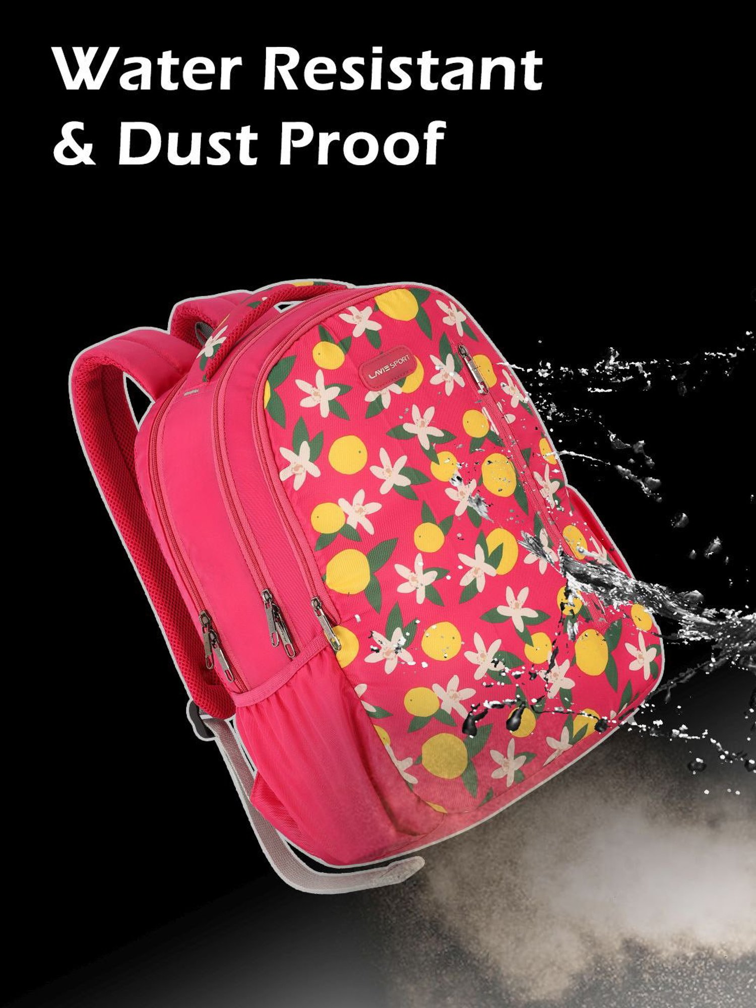 Lavie Sport Lime 26L Floral Printed School Backpack for Girls (Magenta)