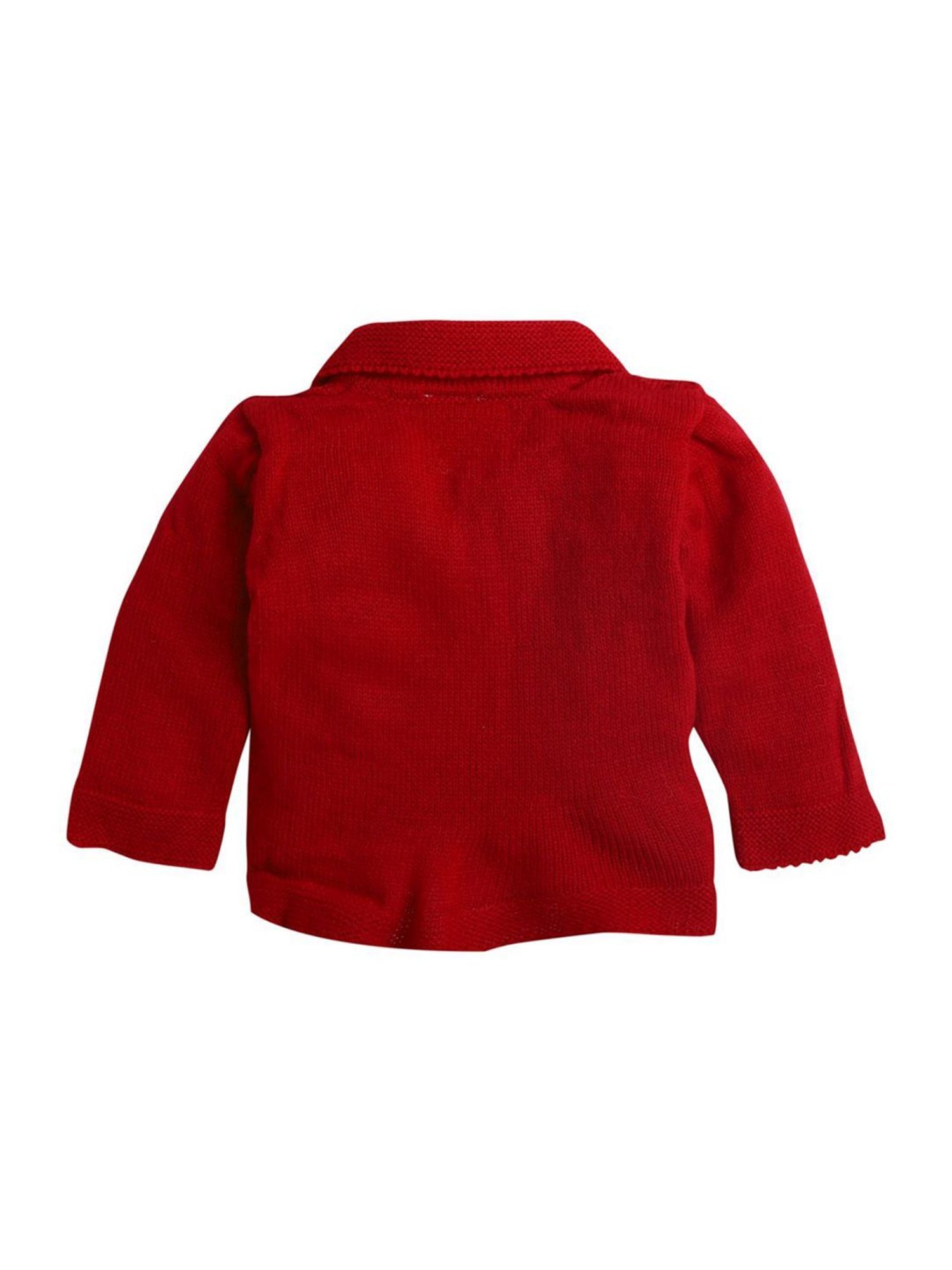 Little Angels Kids Red Textured Pattern Full Sleeves Sweater Set