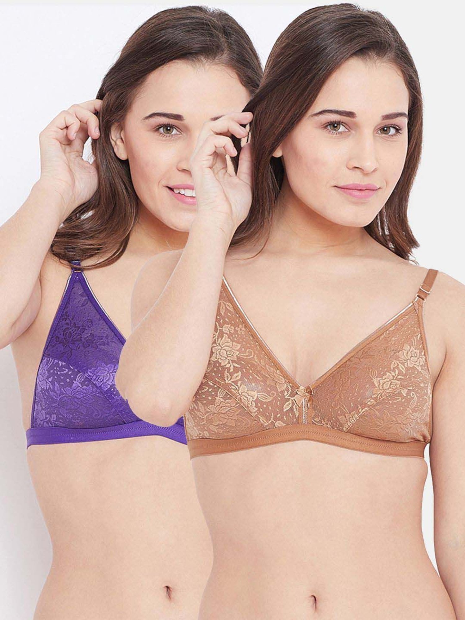 N-Gal Beige & Purple Lace Work Everyday Bras - Pack Of 2