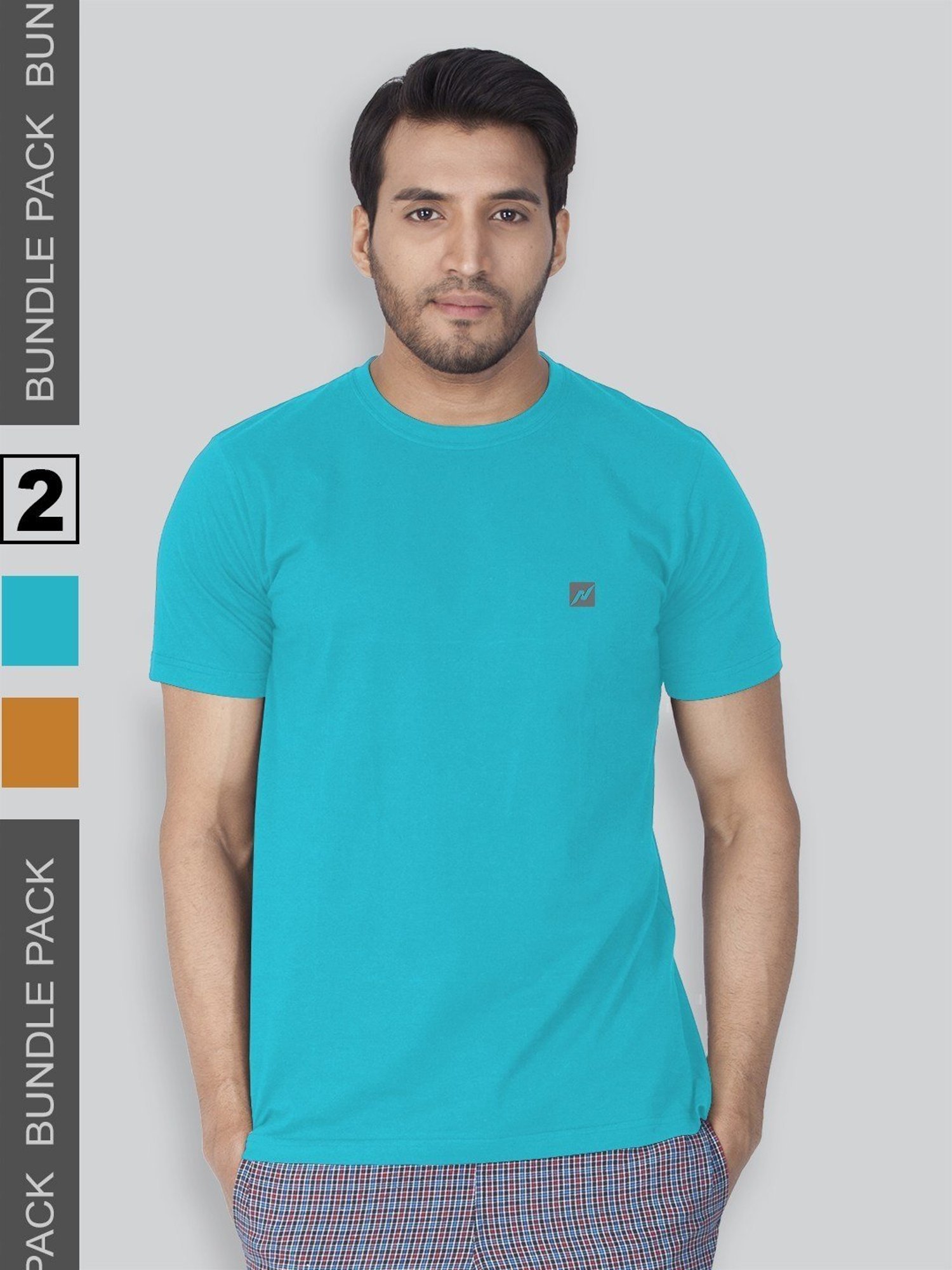 Lux Nitro Turquoise & Orange Regular Fit T-Shirt Pack of - 2