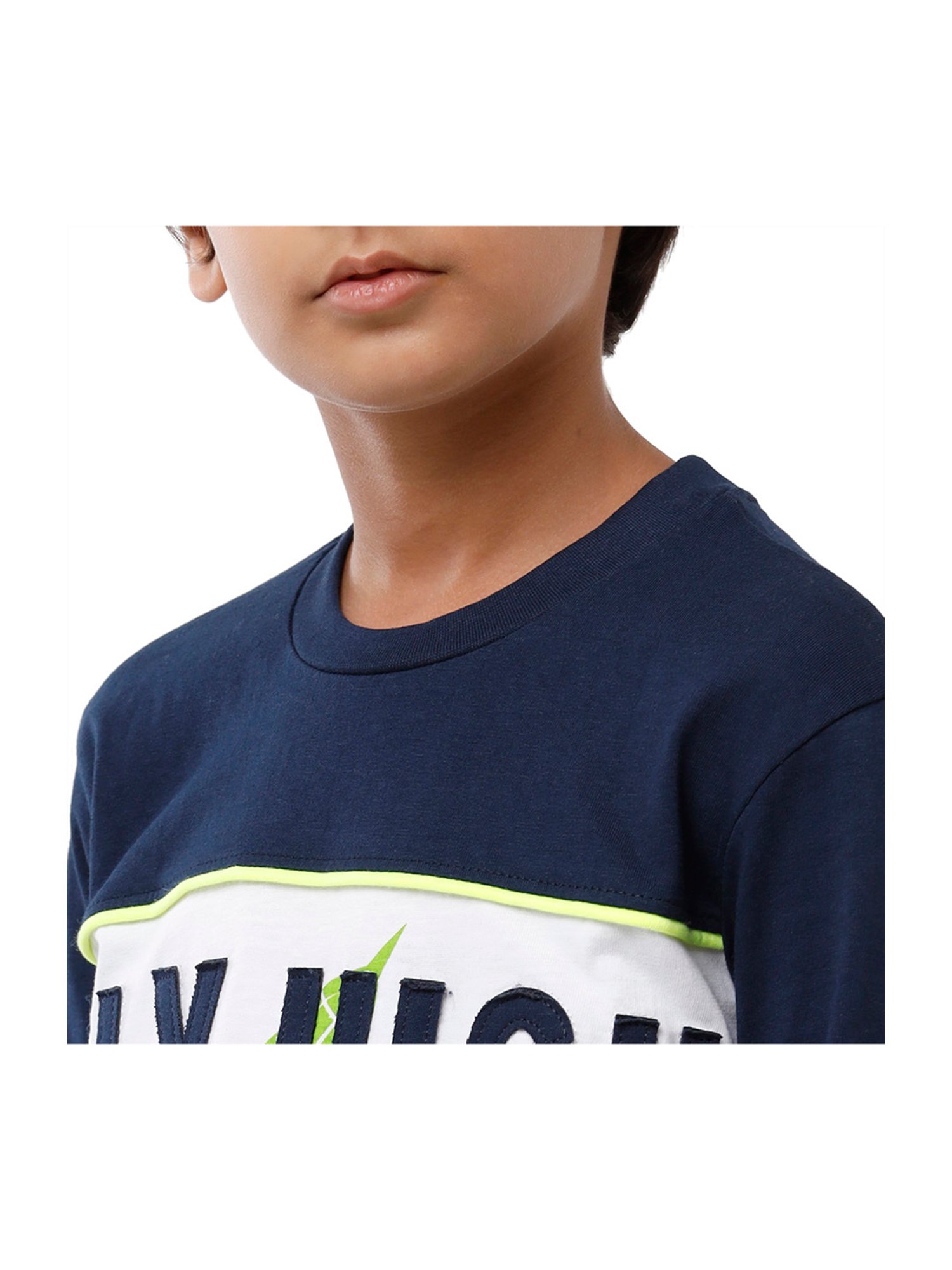 Under Fourteen Only Boys Navy & White Applique Full Sleeves T-Shirt
