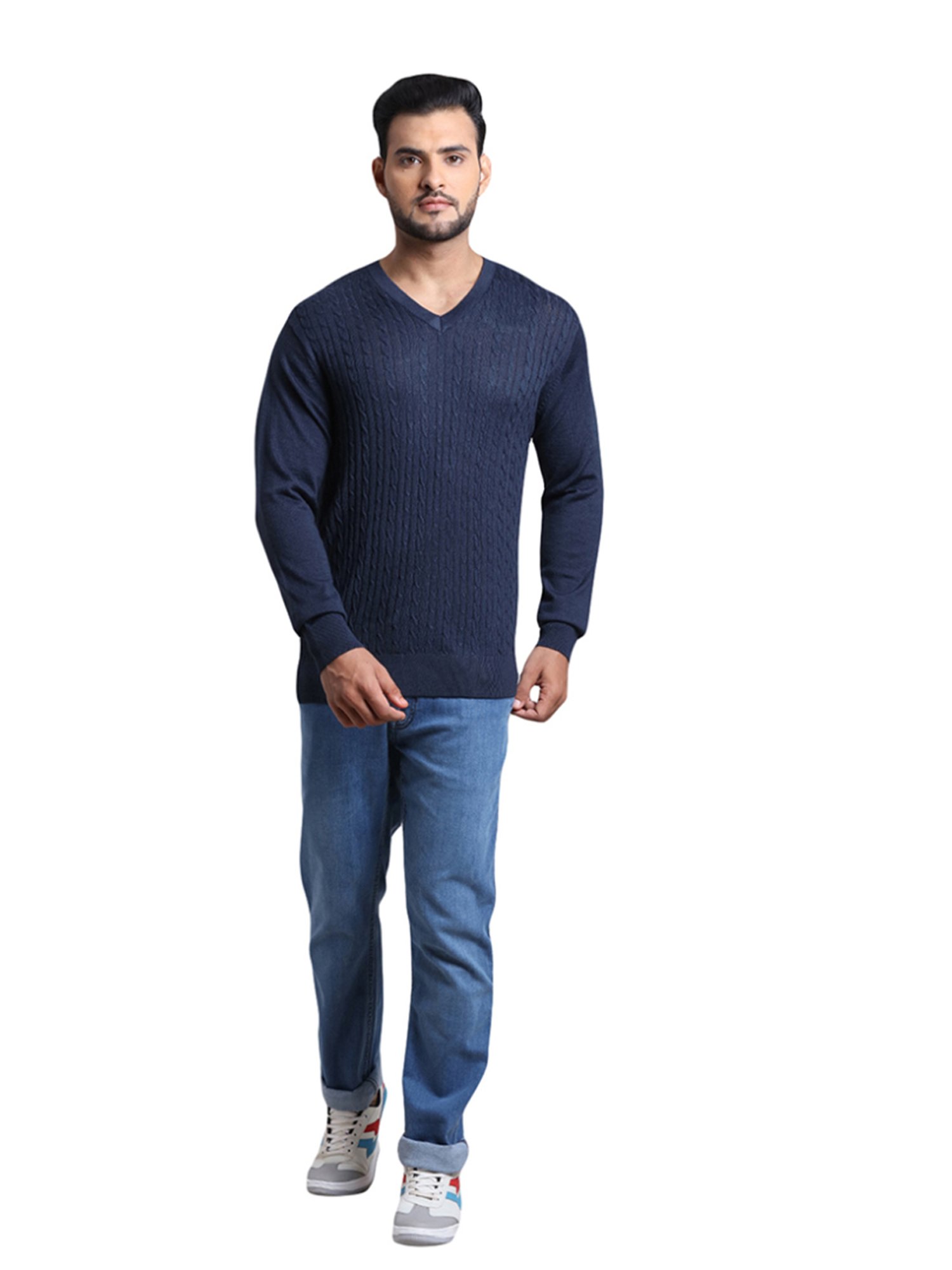 ColorPlus Blue Tailored Fit Texture Sweater