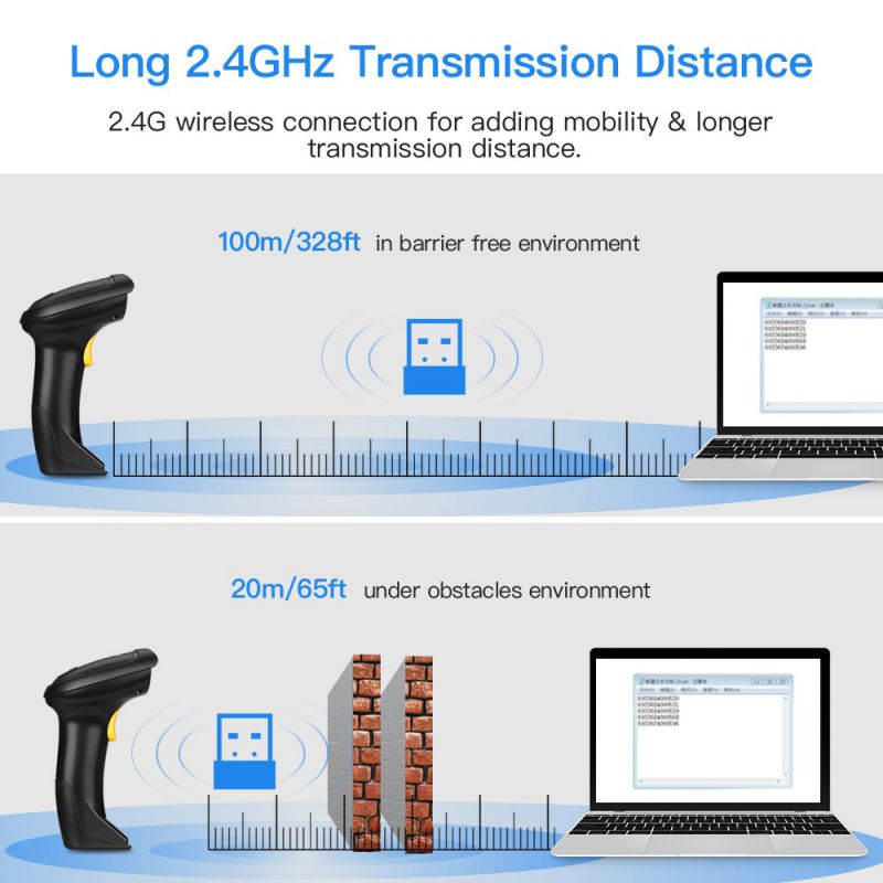 Eyoyo Wireless 1D Barcode Scanner, Handheld 2-in-1 2.4GHz Wireless & USB Wired Connection Barcode Reader 1D Image Scanner with USB Receiver Work with Computer PC POS for Warehouse Supermarket