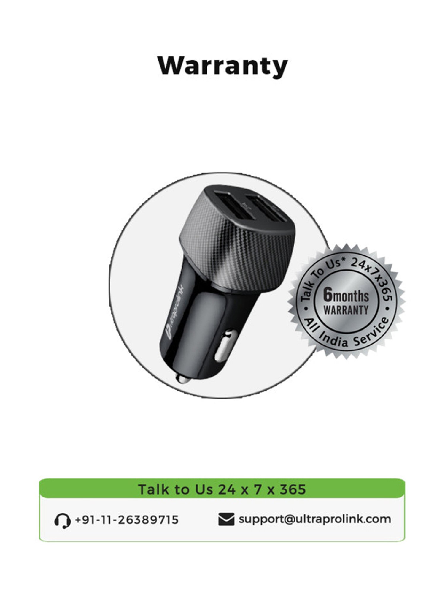 Ultraprolink UM1094C Mach 24 Dual USB Fast Car Charger with Dual USB Ports Port (Black)