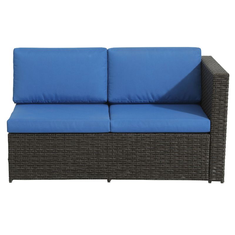 4pc Wicker Rattan Patio Sofa Set with Blue Cushions - Accent Furniture