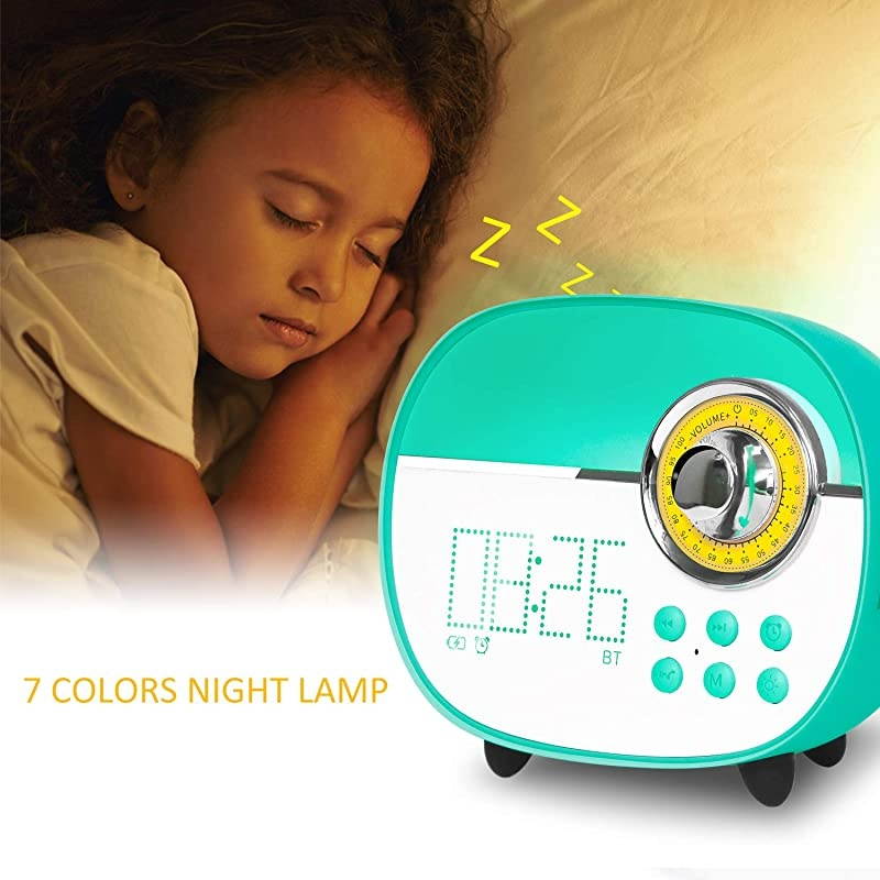 CR1+ Portable FM Radio with Wireless Bluetooth HandsFree Call ClockAlarm Colorful LED Lighting AutoTune Builtin Rechargeable Battery for Portable Soft Rubber Paint Green