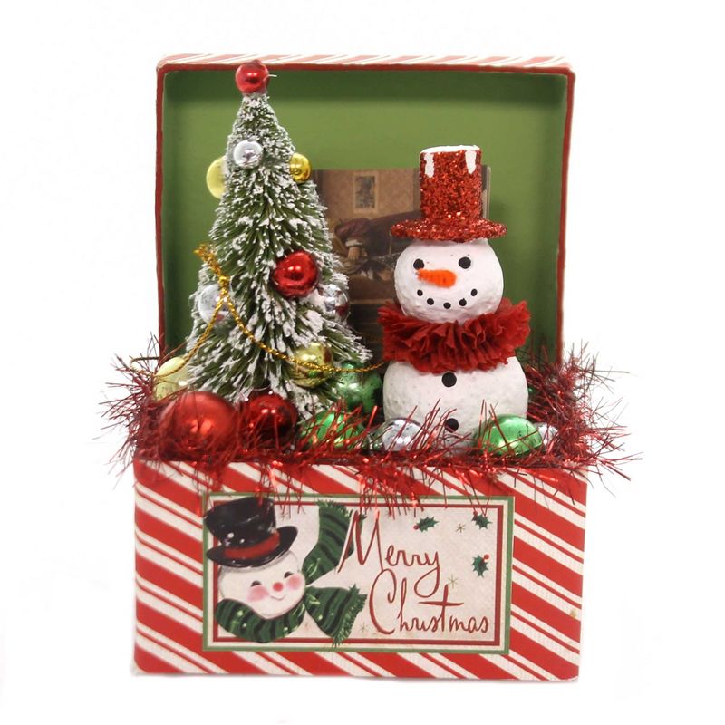 Christmas 5.0" Retro Snowman Trunk Tree Box  -  Decorative Figurines