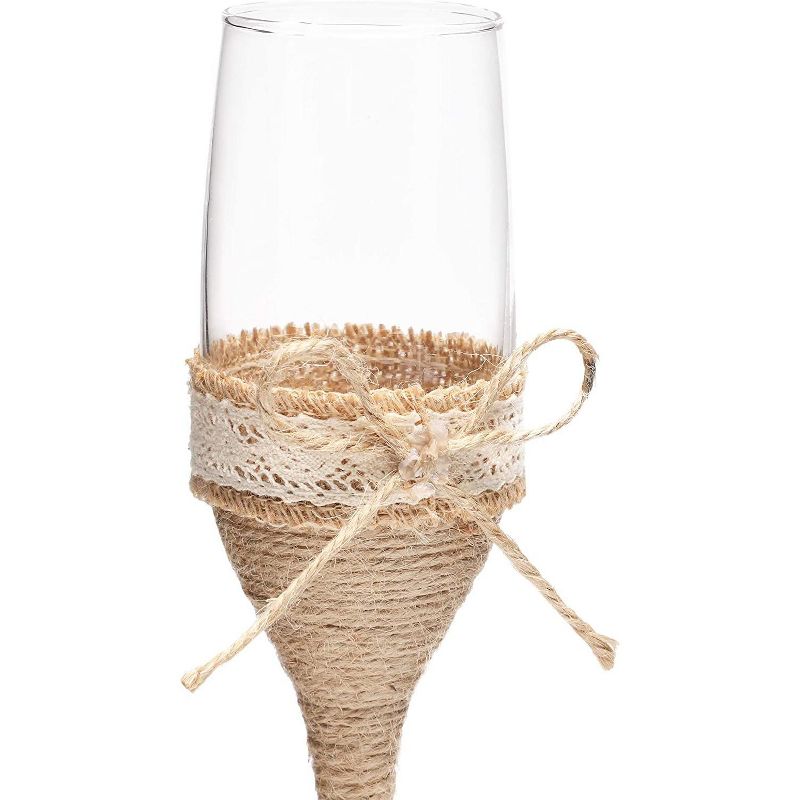 Sparkle and Bash Set of 2 Mr. & Mrs. Rustic Wedding Toasting Glasses, Bride and Groom Burlap Ribbon Champagne Flutes